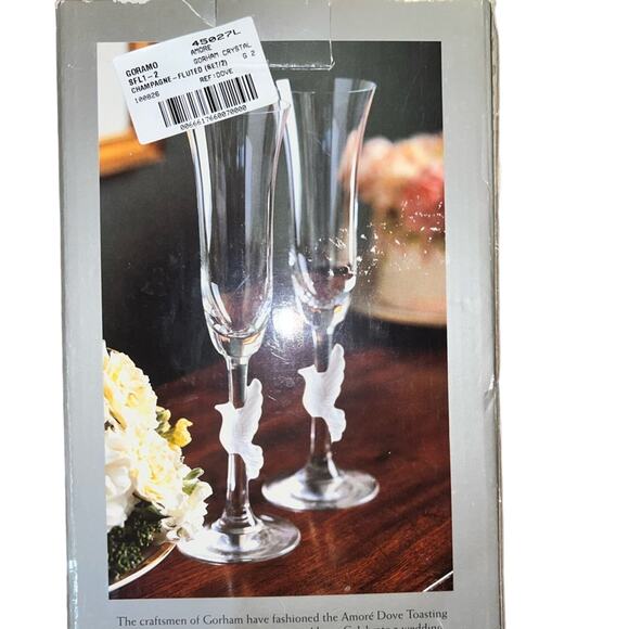 Elegant Gorham Amore Dove Toasting Champagne Flutes - Picture 1 of 9